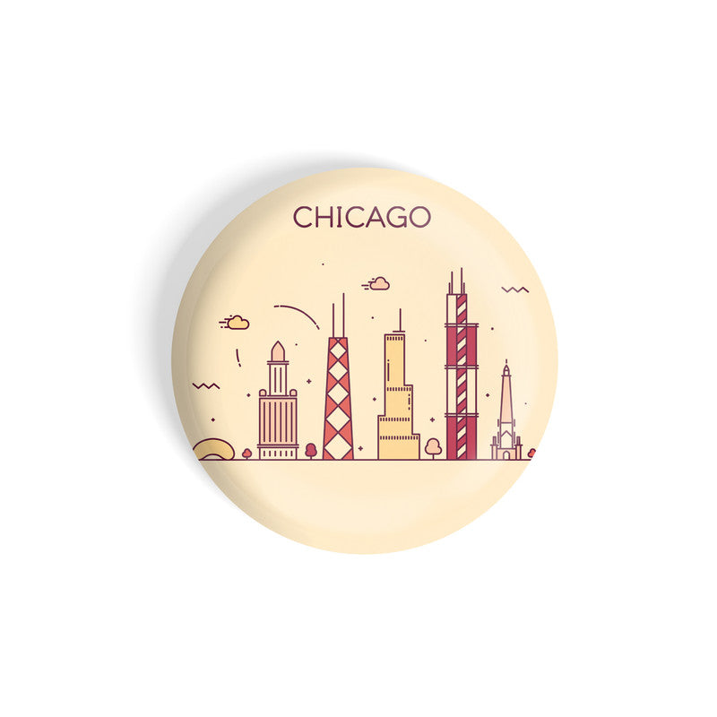 dhcrafts Round Fridge Magnet Brown Color Chicago Glossy Finish Design Pack of 1 (58 mm)